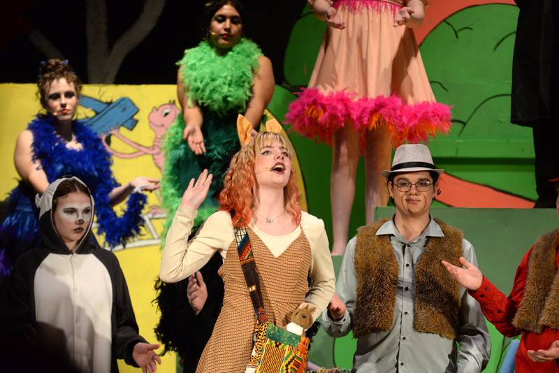 Sour Kangaroo (Macklyn Rager) sings during the Oregon High School's presentation of "Seussical The Musical" on Friday, March 14, 2025 in the OHS Theater.