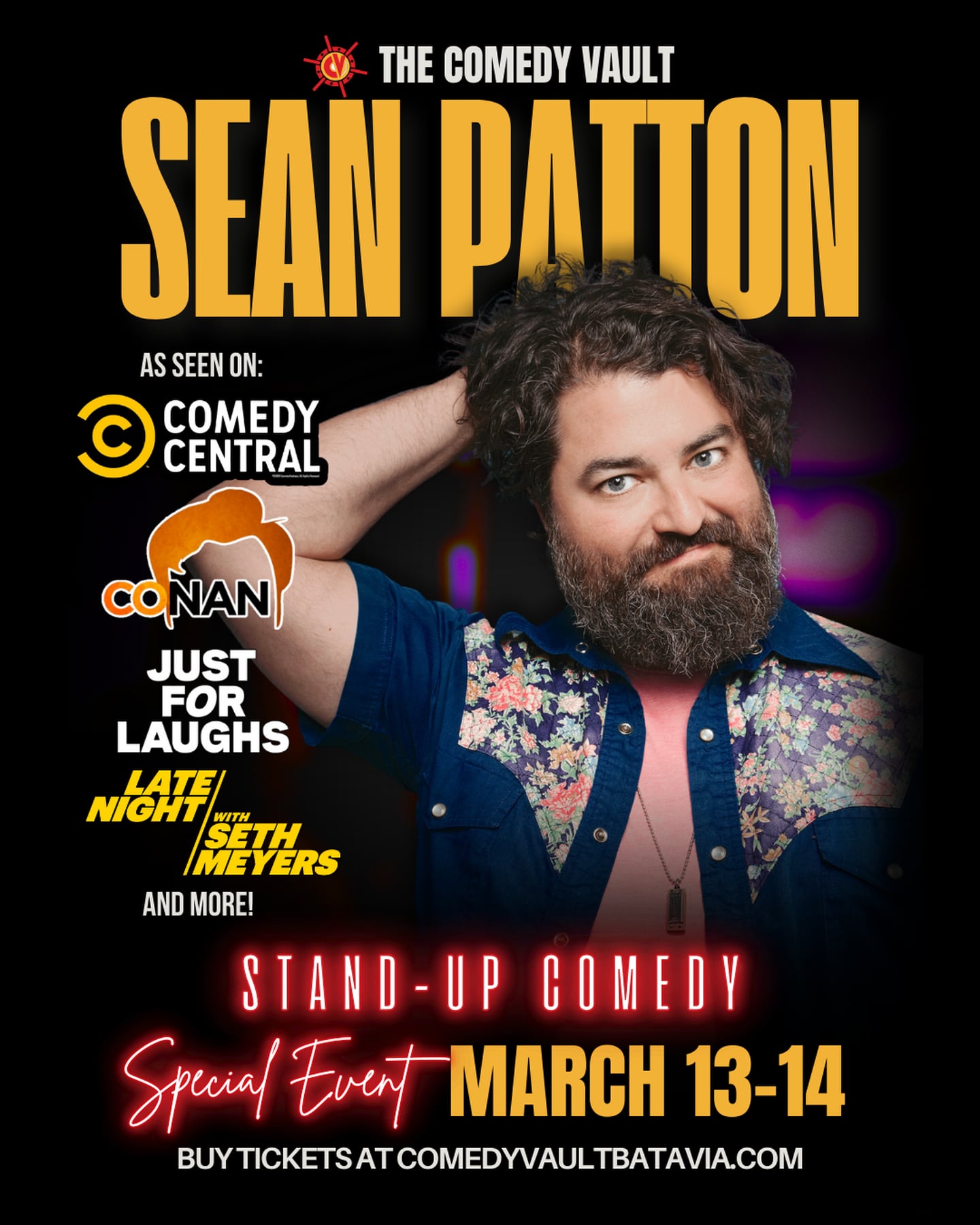 New York City-based comedian Sean Patton will perform at The Comedy Vault in Batavia March 13-14.