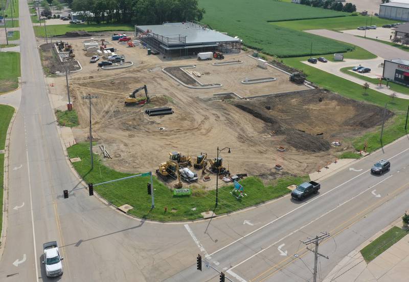Crews continue to construct an Aldi grocery store on Tuesday, Aug. 13, 2025 at the intersection of Backbone Road and North Main Street in Princeton. Workers are beginning to build the exterior walls this week. The 20,000 square-foot store could be open by Thanksgiving.