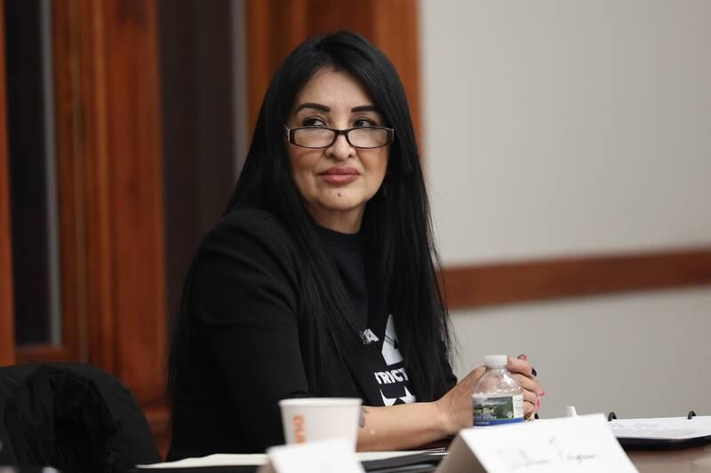 Candidate for Joliet City Council District 4 Rosa Hernandez speaks at a forum for the candidates at the Joliet Public Library on Thursday, March 9th, 2023 in Joliet.