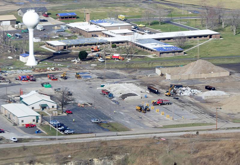 An aerial photo of the La Salle County Nursing Home and La Salle County Highway Department after a tornado damaged the buildings on Wednesday, March 1 2017.