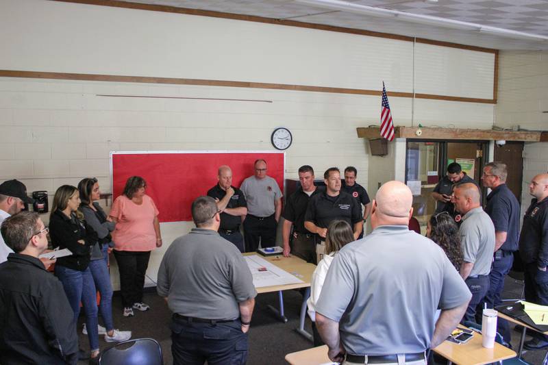 Deputy Chief Todd Friddle of the Wilmington Fire Protection District leads a discussion during a tabletop exercise at the Will County EMA Command and Control training.