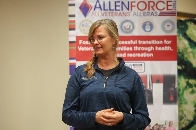 AllenForce founder and CEO Donna Rielage speaks at a class at the Plainfield Township Community Center on Thursday, Oct. 12, 2023 in Plainfield.