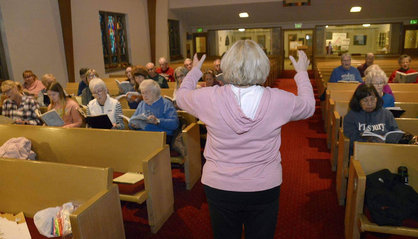 Nancy Mueller conducts rehearsal for George Frideric Handel’s “Messiah” at St. Paul Lutheran Church in Streator.