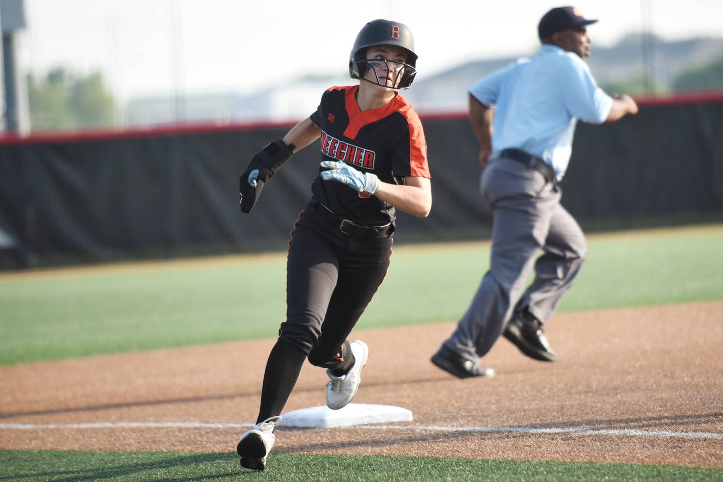 Beecher's Carmela Irwin rounds third base during the Class 2A State semifinals against Auburn at the Louisville Slugger Complex in Peoria Friday, June 6, 2025.