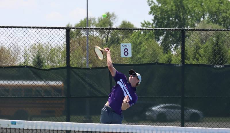 Rochelle's Connor Hunley competes in doubles play during the Rochelle Sectional on May 23, 2026.