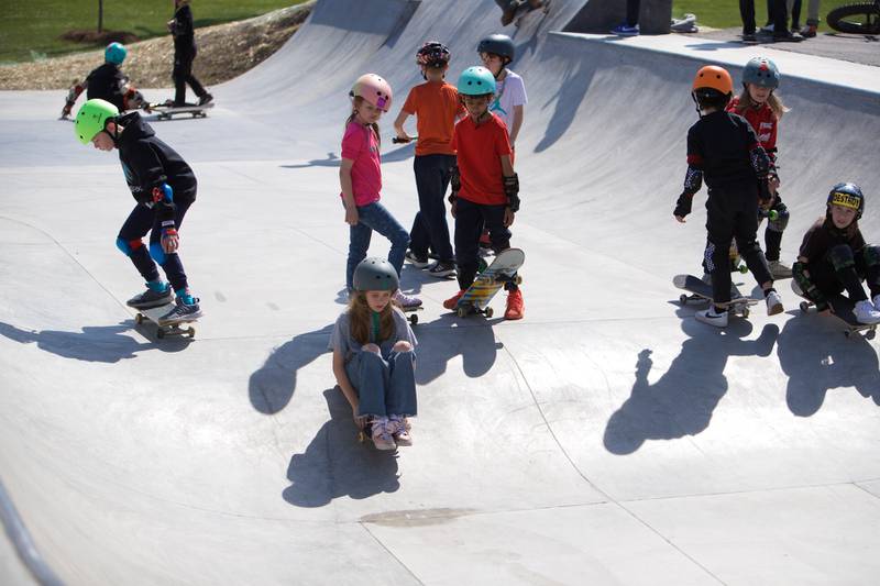 Skaters enjoy the new skate park at Clark Island Recreation area on Saturday, April 12, 2025 in Batavia.