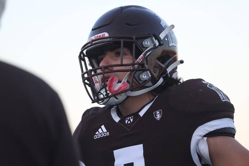 Joliet Catholic’s Andres Munoz gets a play from the sidelines against Providence in the Class 5A semifinal on Saturday, Nov. 18, 2023, in Joliet.