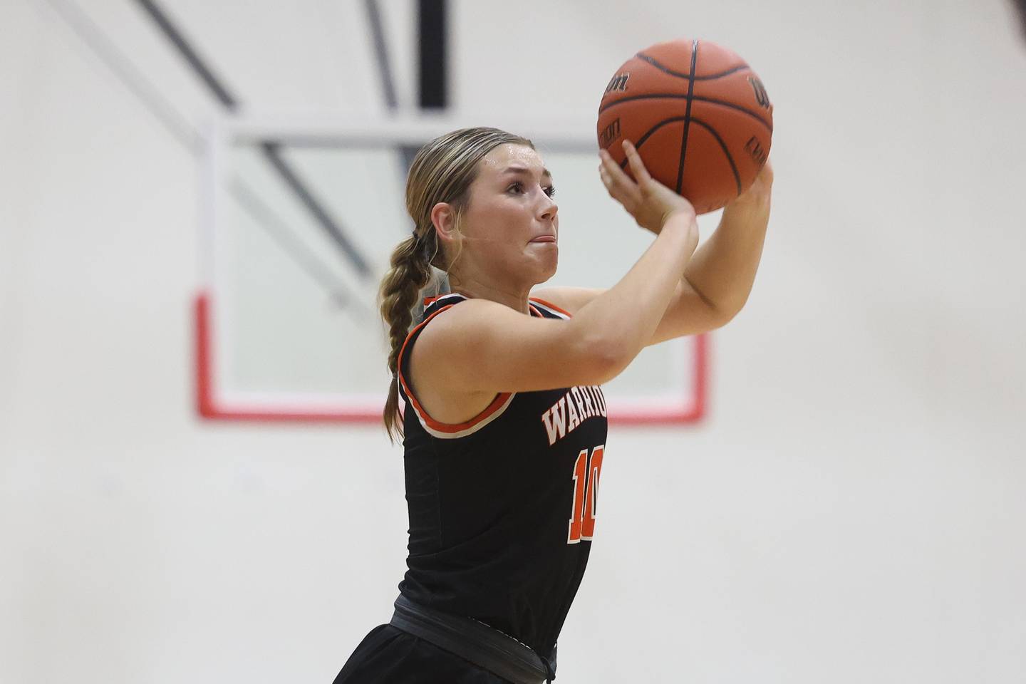 Lincoln-Way West’s Molly Finn puts up the three-point shot against Lincoln-Way Central on Tuesday, Dec. 5, 2023 in New Lenox.