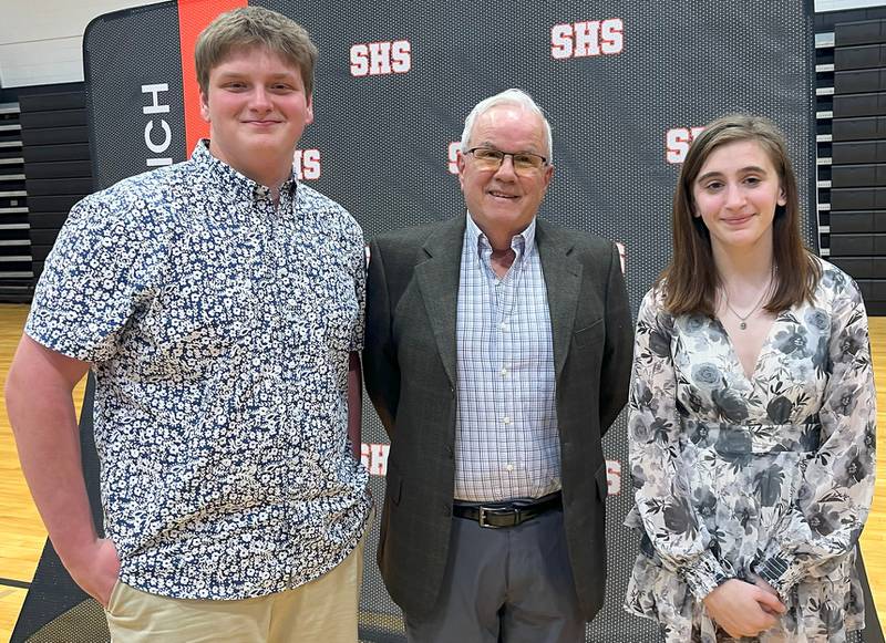 Ben C. Eade Scholarship recipient Jackson Heilemeier (left), scholarship donor Harry Hartman, and scholarship recipient LilyAnn Richardson