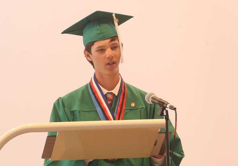 St. Bede valedictorian Abraham Wiesbrock, gives a speech during the 133rd annual commencement ceremony on Sunday, May 18, 2025 at St. Bede Academy.