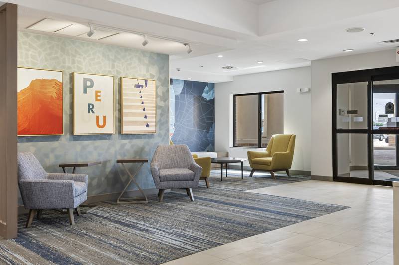 An image of a newly renovated lobby at the Holiday Inn in Peru on Thursday, Oct. 27, 2022.