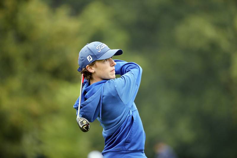 Timmy Adkins of Geneva, Tuesday September 19, 2023 at the Bartlett Hills Golf Club during the 2023 DuKane Conference Championship.