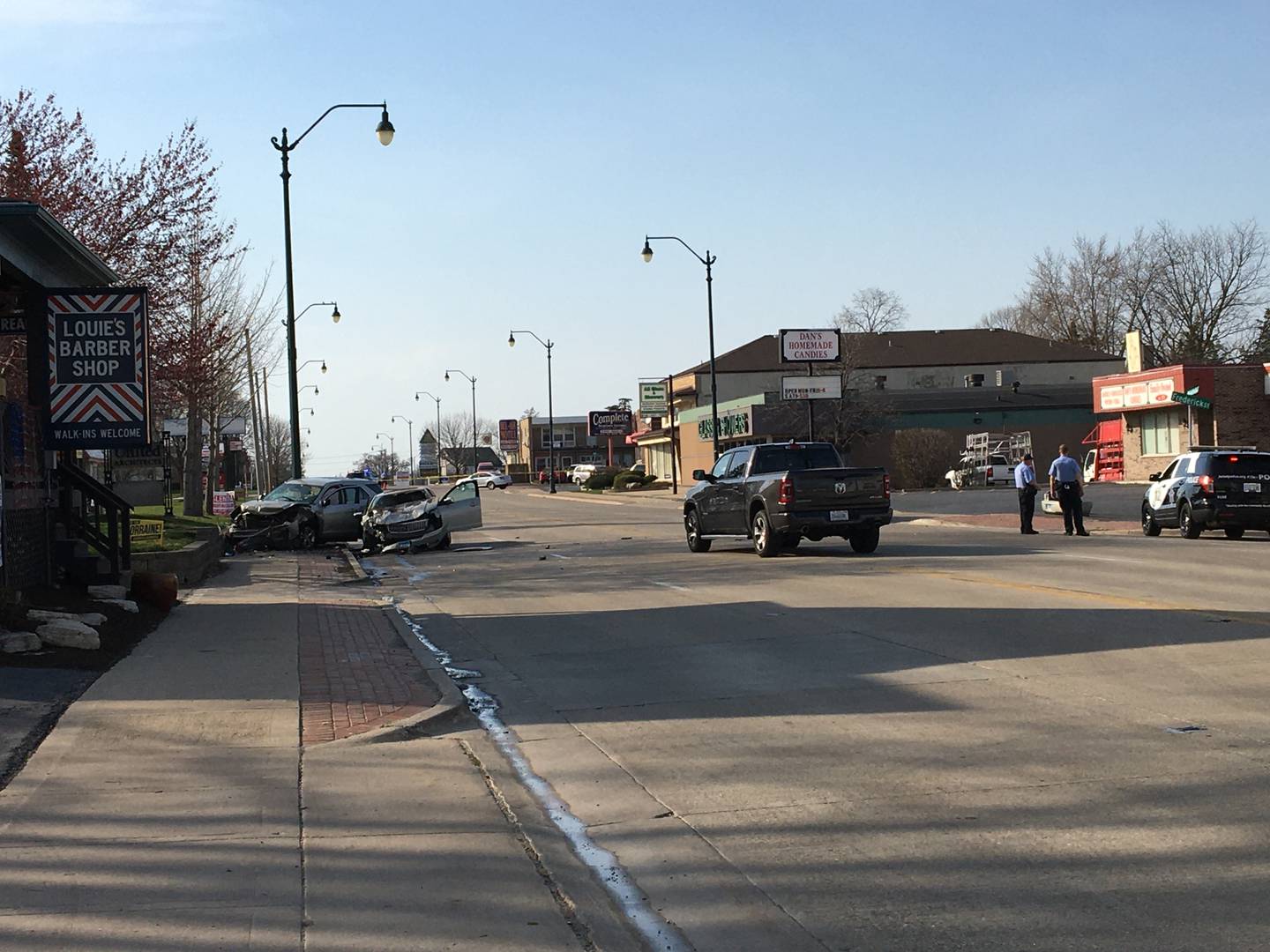 The scene of a two-vehicle crash on Sunday, April 4, 2021, on Plainfield Road in Joliet