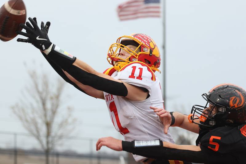 Batavia’s Brett Berggren leaps for the ball against Lincoln-Way West on Saturday, Nov. 9, 2024 in New Lenox.