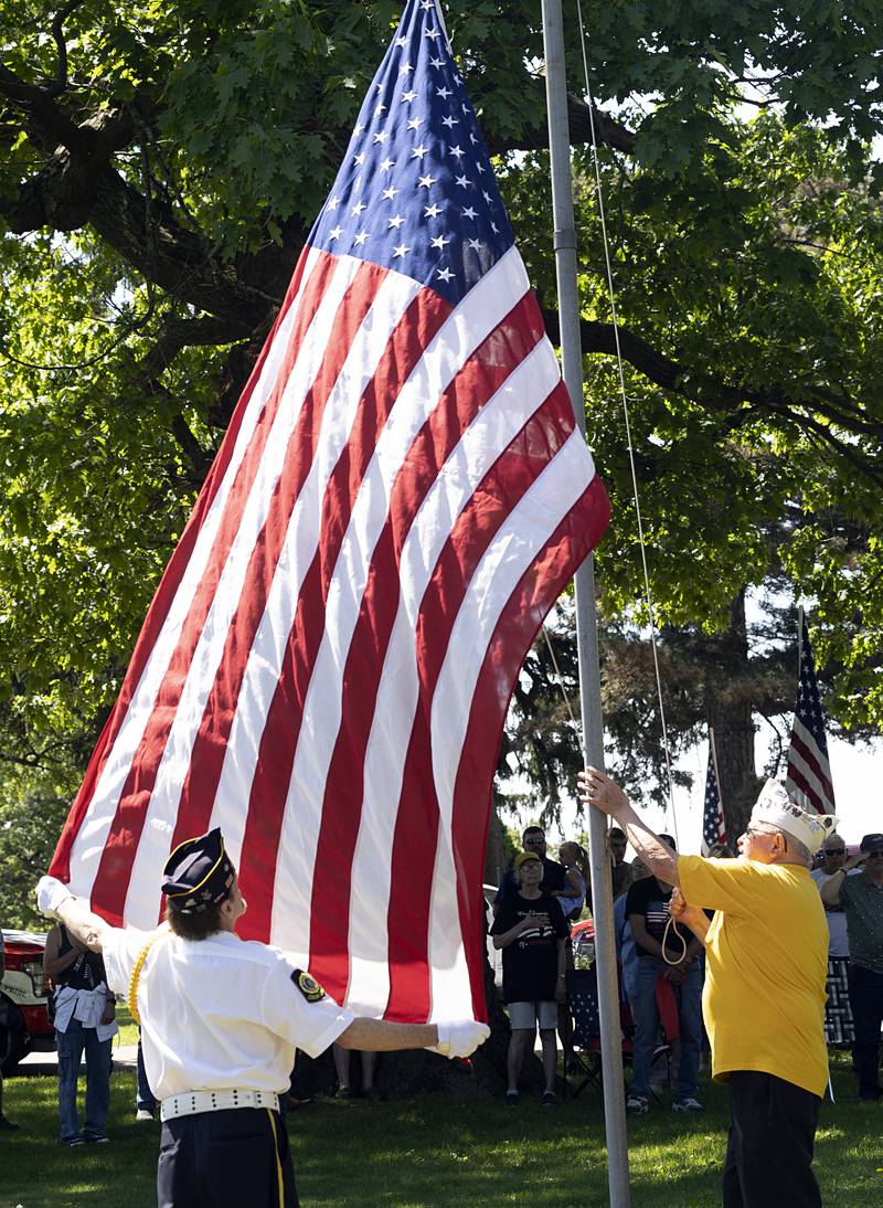 The flag is raised to full staff Monday, May 25, 2026, at Oakwood Cemetery.