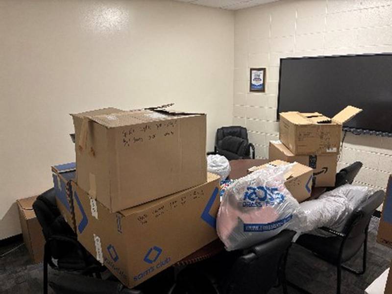 The Oregon Elementary School District office upon delivery of the coats and boots.