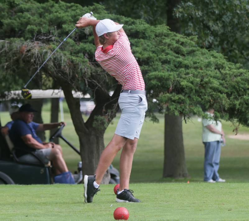 Streator's Cole Park drives a golf ball on the second tee on Wednesday, Aug. 17, 2022 at Eastwood Golf Course in Streator.