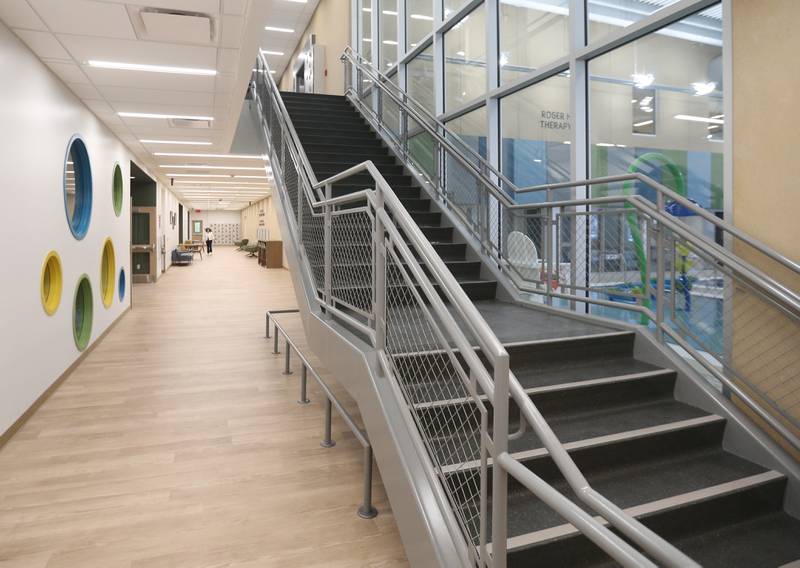 A view of the main staircase "backbone" area inside the YMCA on Monday, May 6, 2024 in Ottawa.