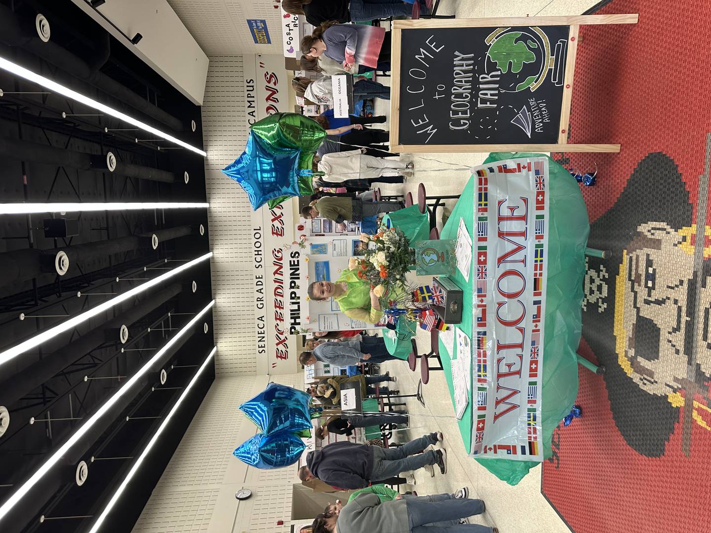 Seneca sixth-grade students filled the cafeteria with their geography fair projects, and family, friends and members of the public came to see what the kids learned.