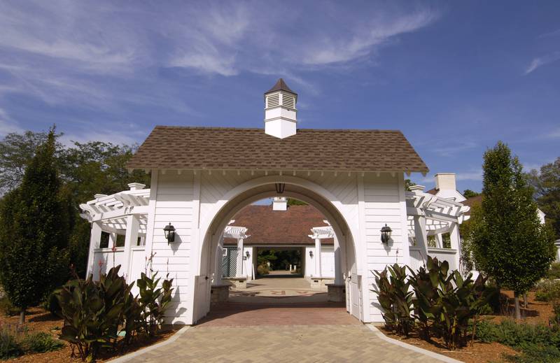 A custom built "paddock" area used by guest for photos and small wedding services at the Danada House in Wheaton.  The mansion and ground can be used for various events but it is most commonly used for weddings.  Events can have access to the well groomed grounds, mansion, and attached banquet room.