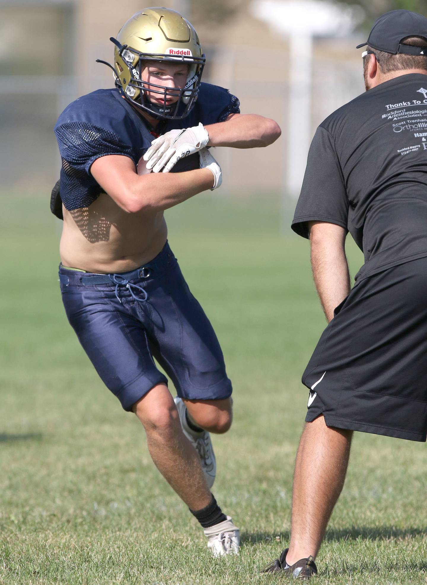 Hiawatha running back Cole Brantley carries the ball during practice Monday, Aug. 16, 2021 at the school in Kirkland.