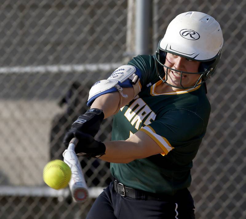 Crystal Lake South's Alexis Pupillo hits the ball during a Fox Valley Conference softball game Monday, May 9, 2022, between McHenry and Crystal Lake South at McHenry High School.