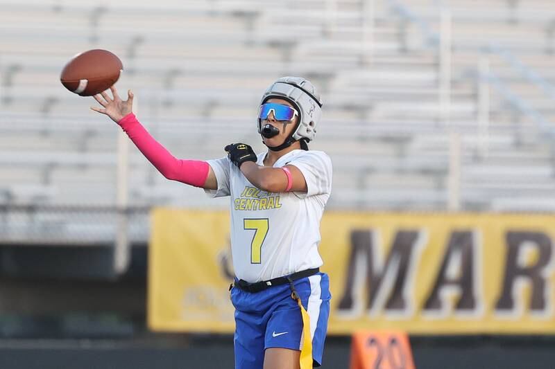Joliet Central’s Elizabeth Meza passes against Joliet West on Wednesday, Oct. 2, 2024 in Joliet.