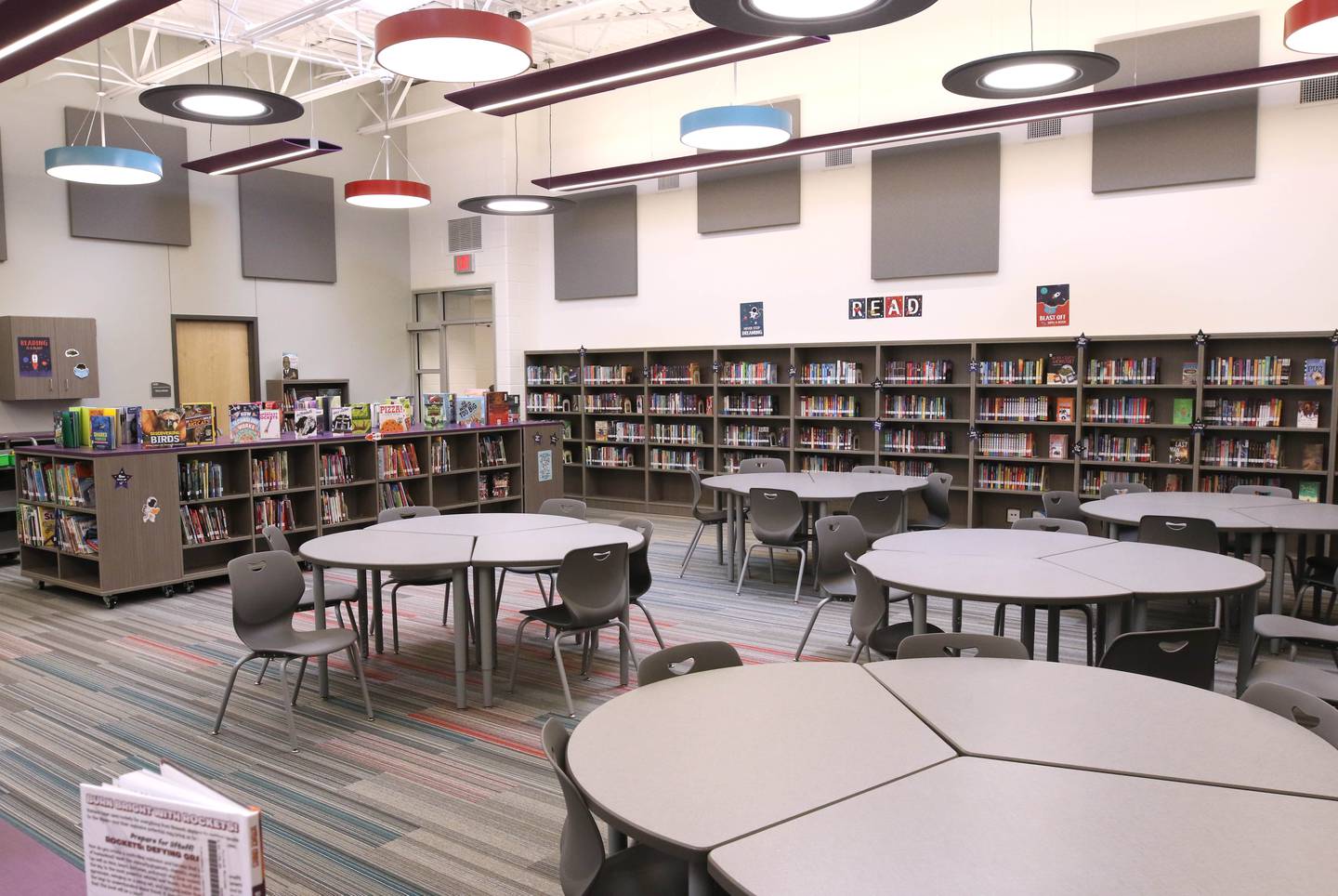 The media center at the new Mitchell Elementary School Friday, Aug. 8, 2025, during the grand opening celebration at the school in DeKalb.