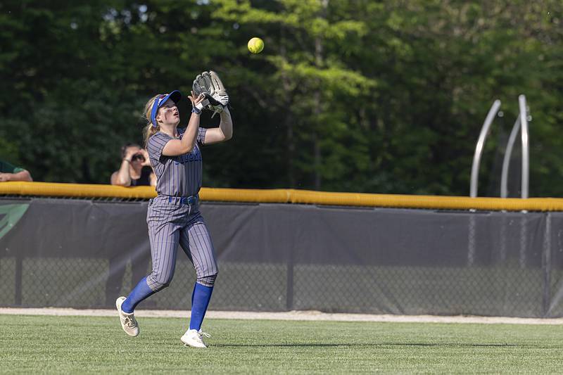Princeton’s Kelsea Klingenberg makes a catch against Rock Falls Wednesday, May 15, 2024 a the Class 2A regional softball semifinal.