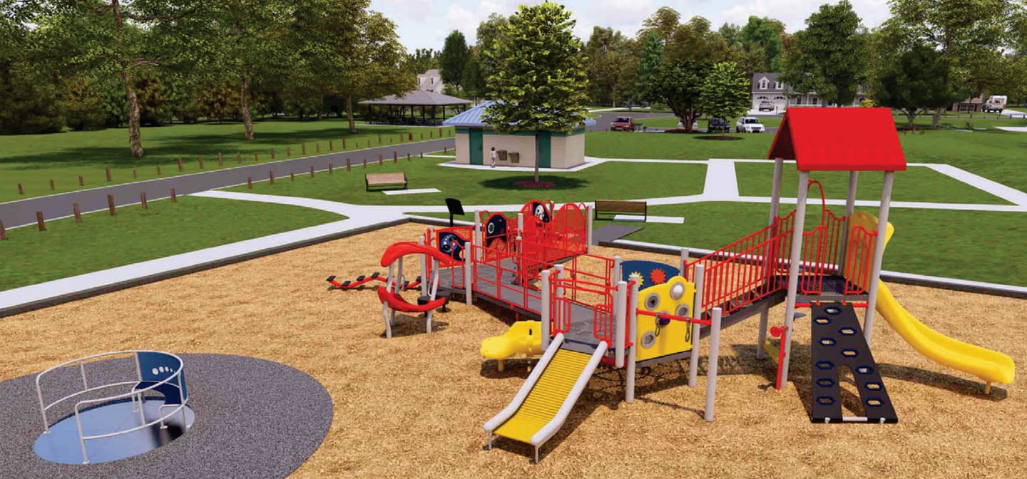 A rendering of the new, inclusive playground equipment in Sunflower Park in Yorkville. The equipment will be installed later this fall.