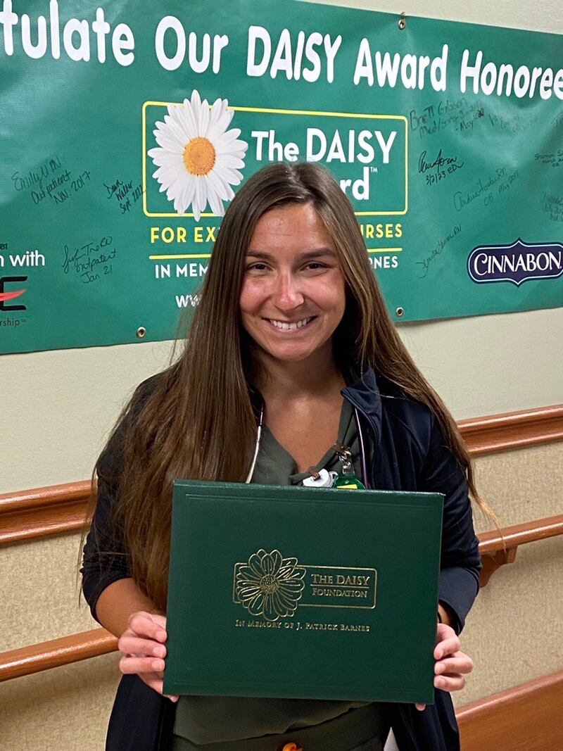 As a partner in the international DAISY award program that recognizes the clinical skill and compassionate care of nurses, OSF St. Elizabeth Medical Center in Ottawa recently presented its DAISY award to Kailey Schomas, RN.