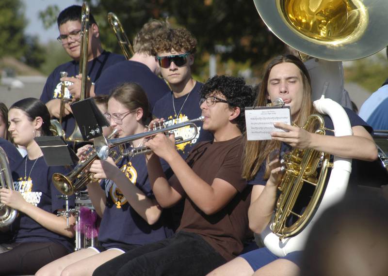 Members of the SHS band play on their float. The parade took place on Friday afternoon, October 3rd, 2025, prior to the HC football game.