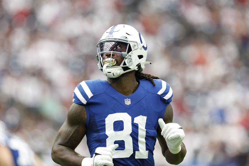 Indianapolis Colts tight end Mo Allie-Cox (81) during an NFL football game against the Houston Texans on Sunday, September 11, 2022, in Houston. (AP Photo/Matt Patterson)