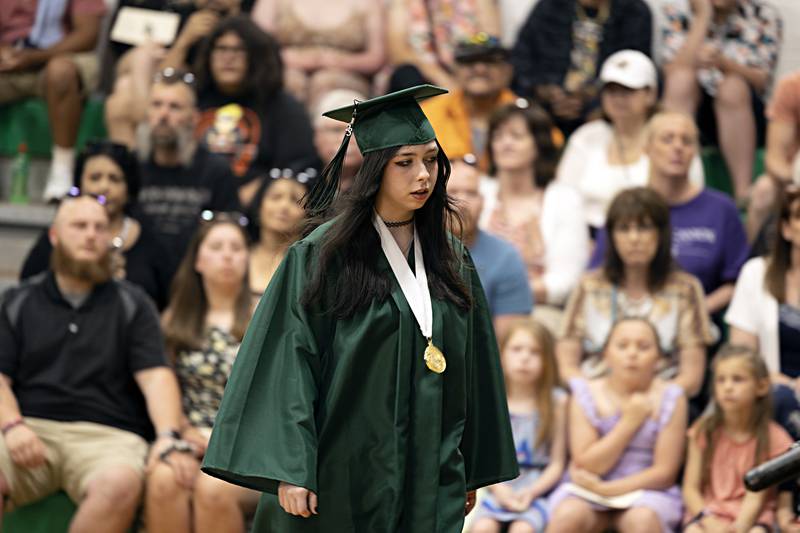 Salutatorian Kalina Sommer steps up to receive her award Sunday, May 28, 2023 at Rock Falls High School’s 144th commencement ceremony.