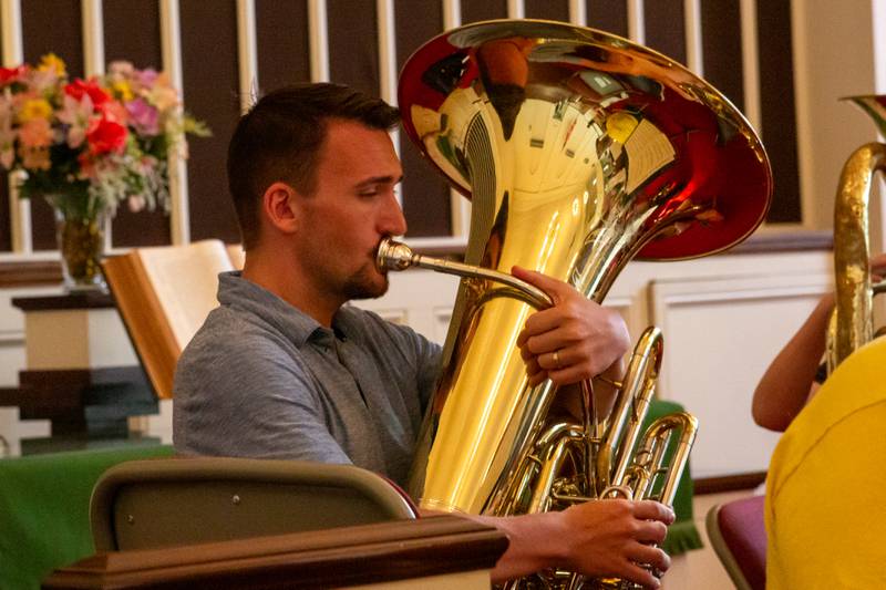 Tuba Player performs at the third annual Summertubafest on Sunday, July 28, 2024 at the First Congregational Church in Peru.