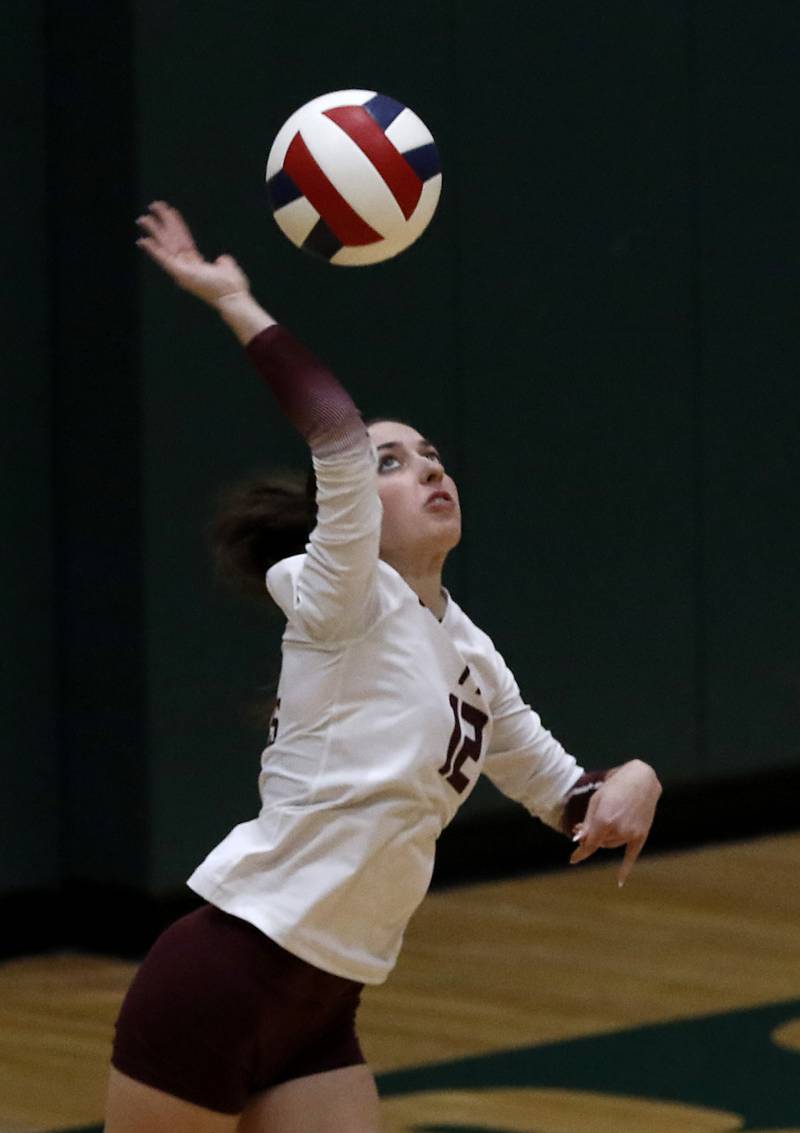 Prairie Ridge's Julia Reina serves the ball during the IHSA Class 3A Crystal Lake South Sectional final volleyball match on Thursday, Nov. 7, 2024, at Crystal Lake South High School.