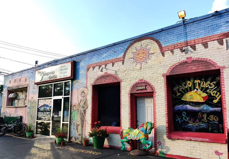 The Jalapeño Grille is a colorful landmark on Route 31, a few blocks south of downtown St. Charles.