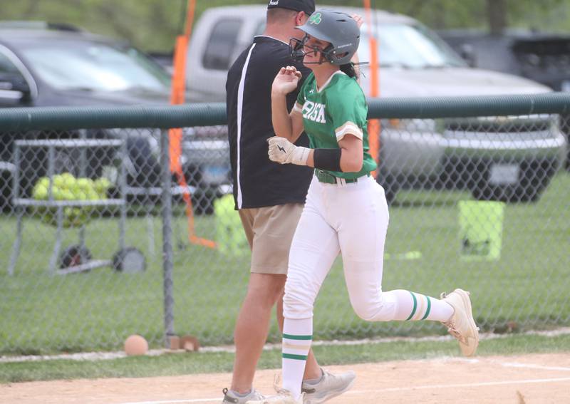 Seneca's Morgan Mercer rounds third base after hitting a two-run homerun against St. Bede during the first inning on Monday, May 12, 2025 at St. Bede Academy.