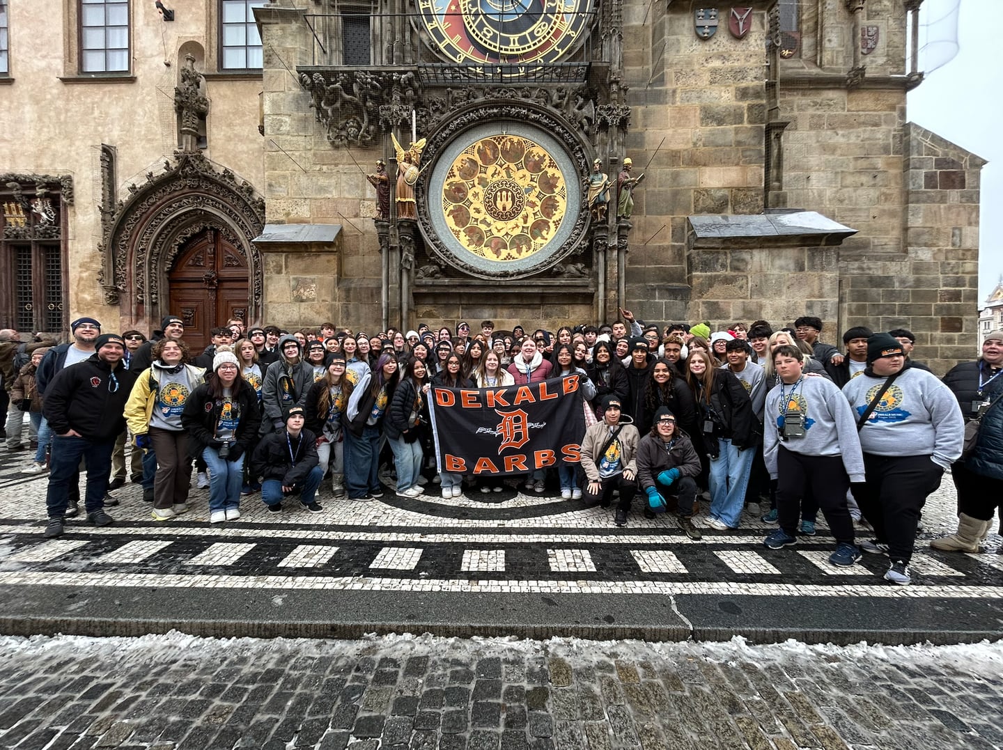Students from DeKalb High School's music department take to Prague Clock during their trip to the Czech Republic from Nov. 22-29.