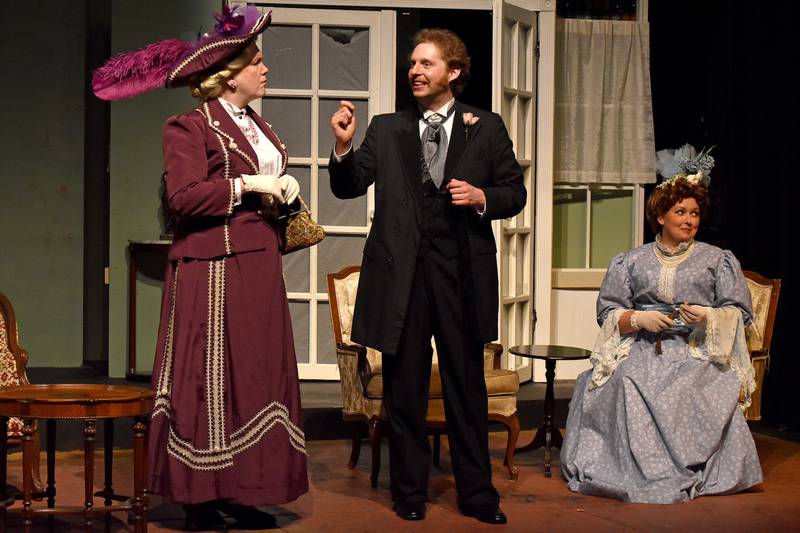 Lady Bracknell (from left), Algernon and Gwendolen in "The Importance of Being Earnest" at PM&L Theatre.