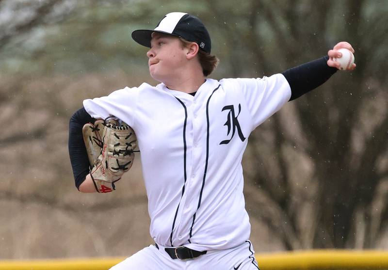 Kaneland's Jack Frey delivers a pitch Tuesday, May 12, 2026, during their game against La Salle-Peru at Kaneland High School in Maple Park.