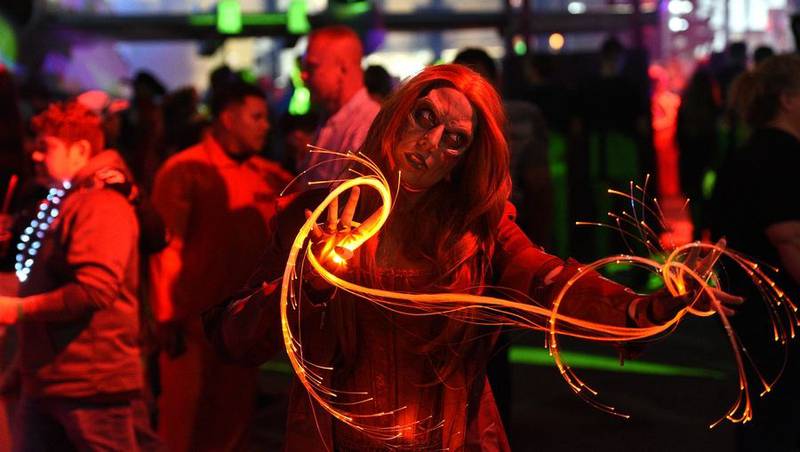 A zombie Wanda unleashes some chaos magic during Nightmare on Chicago Street in downtown Elgin Saturday.