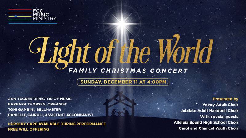 The First Congregational Church of Crystal Lake has announced its annual Family Christmas Concert, “Light of the World”, for 4 p.m. Sunday, December 11, 2022 featuring the church’s Vestry Adult Choir, Jubilate Adult Handbell Choir, Alleluia Sound High School Choir and the 3rd-8th grade Carol and Chancel Choirs.