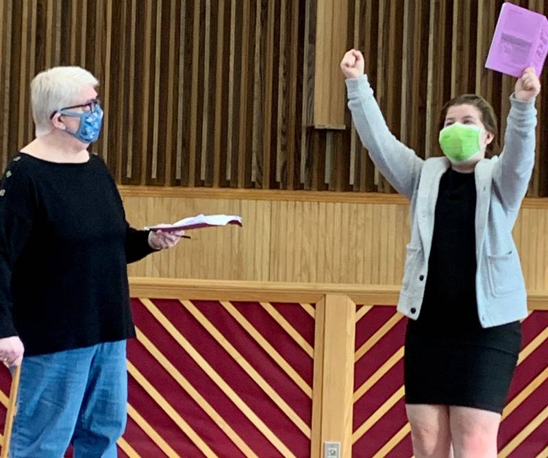 Pictured are Aleksandra Savage of Sandwich and Michele Wade of Earlville rehearsing their parts of the two mischievous Goblins, Frick and Frack.