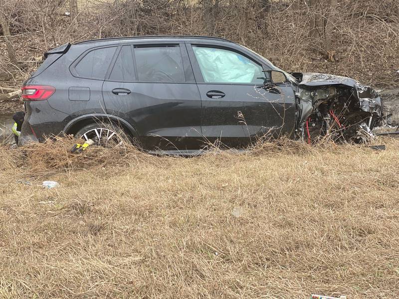 This wrecked car was near where police said deputies disabled two stolen vehicles with spike strips near Interstate 80 in Morris Thursday morning.