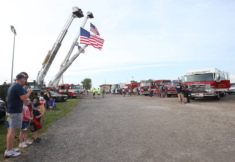 Fire departments from La Salle and Bureau Counties attend the Illinois Valley Pistol Shrimp First Responder Night on Tuesday, June 17, 2025 at Schweickert Stadium in Peru.