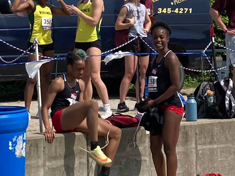 Huntley's Dominique Johnson (left) and Alex Johnson have the top two spots in the Class 3A triple jump at the IHSA Girls Track and Field State Meet.