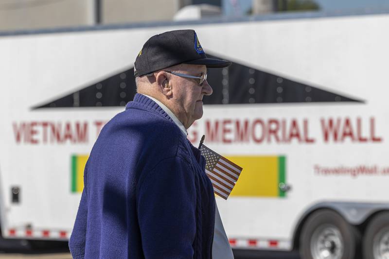 Bill Widolff of Rock Falls stands by as the Vietnam Traveling Memorial Wall is constructed Thursday, August 31, 2023 at RB&W Park in Rock Falls.