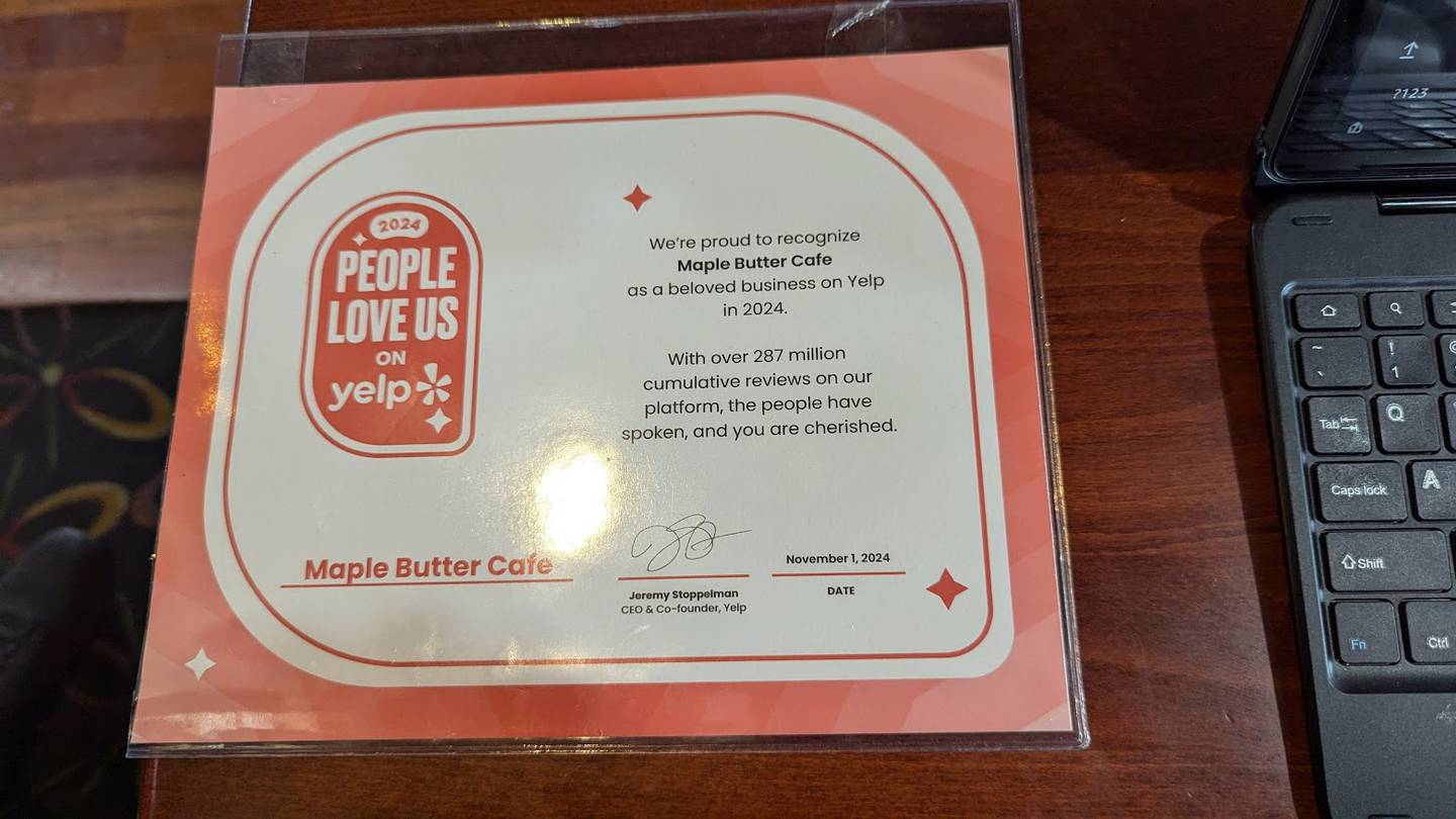 Maple Butter Café in Plainfield was recognized as a Yelp Beloved Business on Nov. 1, 2024.